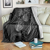 Hawaiian Mango Tribal Tattoo Blanket Black White Pacific Traditional Pattern