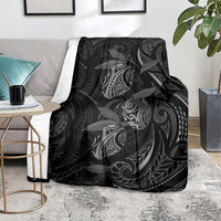 Hawaiian Mango Tribal Tattoo Blanket Black White Pacific Traditional Pattern