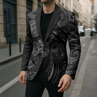 Hawaiian Mango Tribal Tattoo Blazer Black White Pacific Traditional Pattern