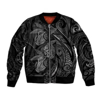 Hawaiian Mango Tribal Tattoo Bomber Jacket Black White Pacific Traditional Pattern
