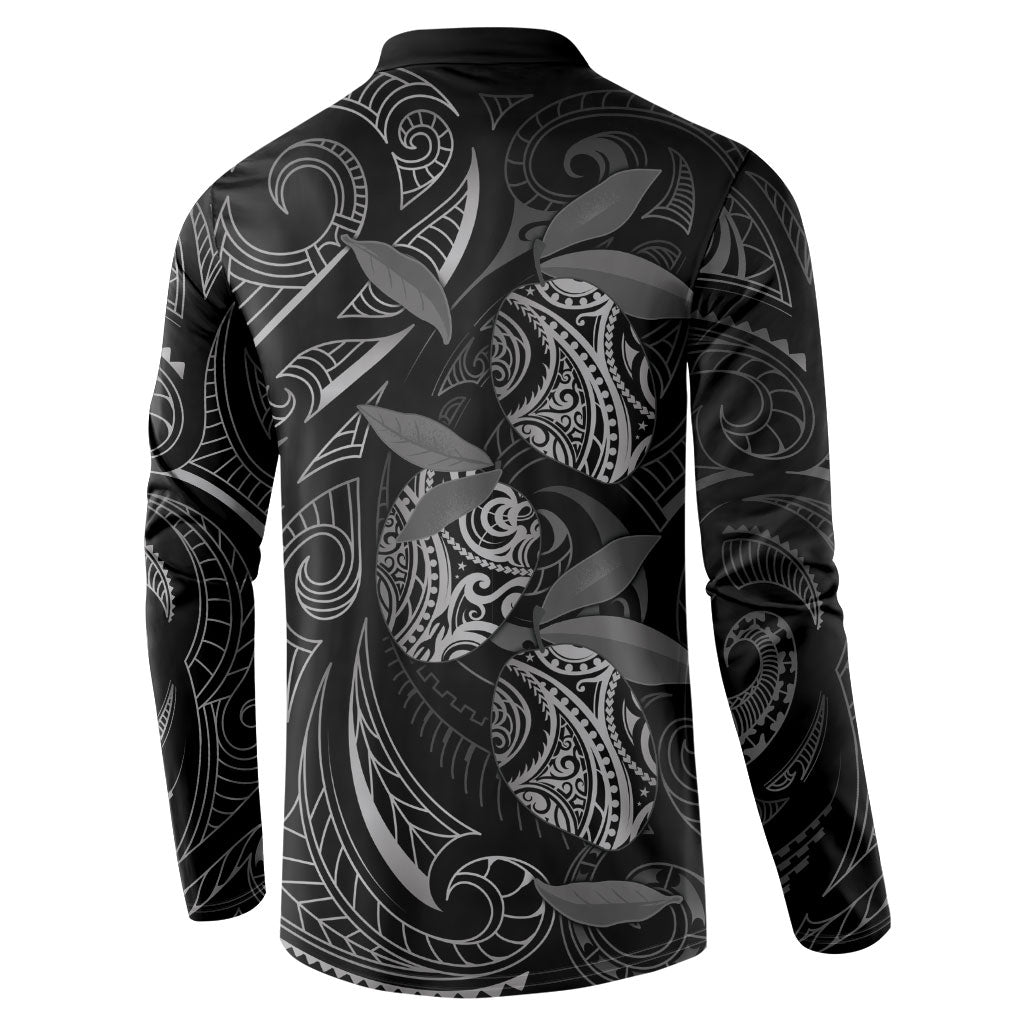 Hawaiian Mango Tribal Tattoo Button Sweatshirt Black White Pacific Traditional Pattern