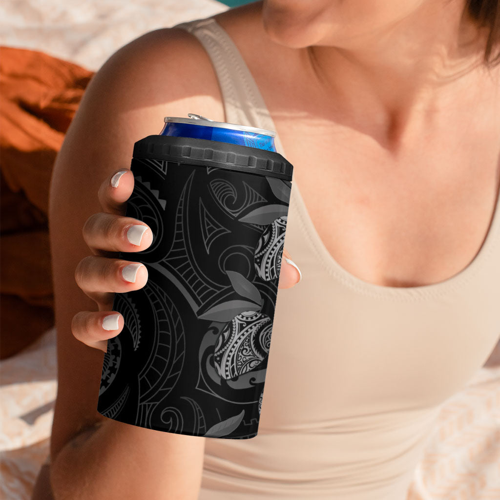 Hawaiian Mango Tribal Tattoo 4 in 1 Can Cooler Tumbler Black White Pacific Traditional Pattern