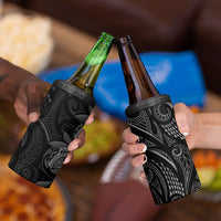 Hawaiian Mango Tribal Tattoo 4 in 1 Can Cooler Tumbler Black White Pacific Traditional Pattern