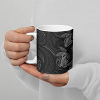 Hawaiian Mango Tribal Tattoo Ceramic Mug Black White Pacific Traditional Pattern