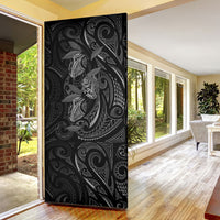 Hawaiian Mango Tribal Tattoo Door Cover Black White Pacific Traditional Pattern