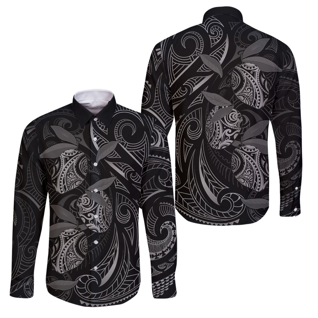 Hawaiian Mango Tribal Tattoo Family Matching Off Shoulder Short Dress and Hawaiian Shirt Black White Pacific Traditional Pattern