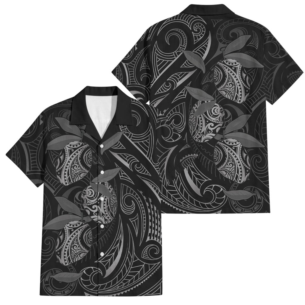 Hawaiian Mango Tribal Tattoo Family Matching Summer Maxi Dress and Hawaiian Shirt Black White Pacific Traditional Pattern