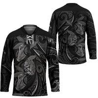 Hawaiian Mango Tribal Tattoo Hockey Jersey Black White Pacific Traditional Pattern