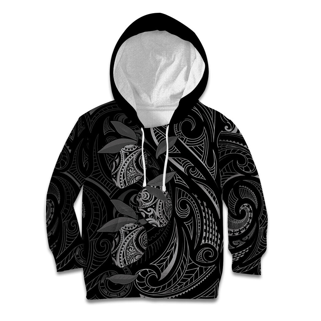 Hawaiian Mango Tribal Tattoo Kid Hoodie Black White Pacific Traditional Pattern