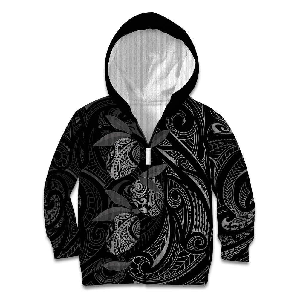 Hawaiian Mango Tribal Tattoo Kid Hoodie Black White Pacific Traditional Pattern