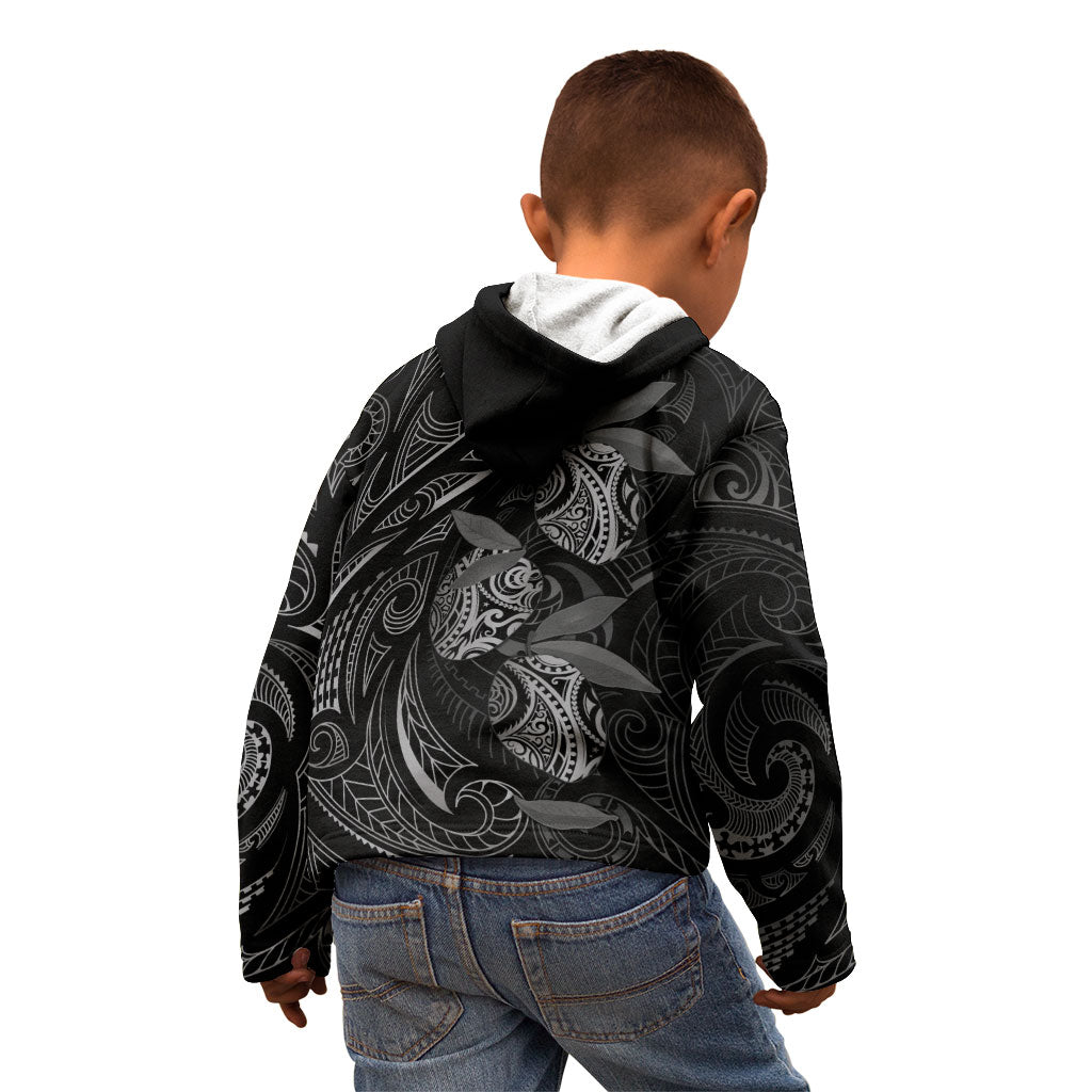 Hawaiian Mango Tribal Tattoo Kid Hoodie Black White Pacific Traditional Pattern