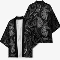 Hawaiian Mango Tribal Tattoo Kimono Black White Pacific Traditional Pattern