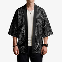 Hawaiian Mango Tribal Tattoo Kimono Black White Pacific Traditional Pattern