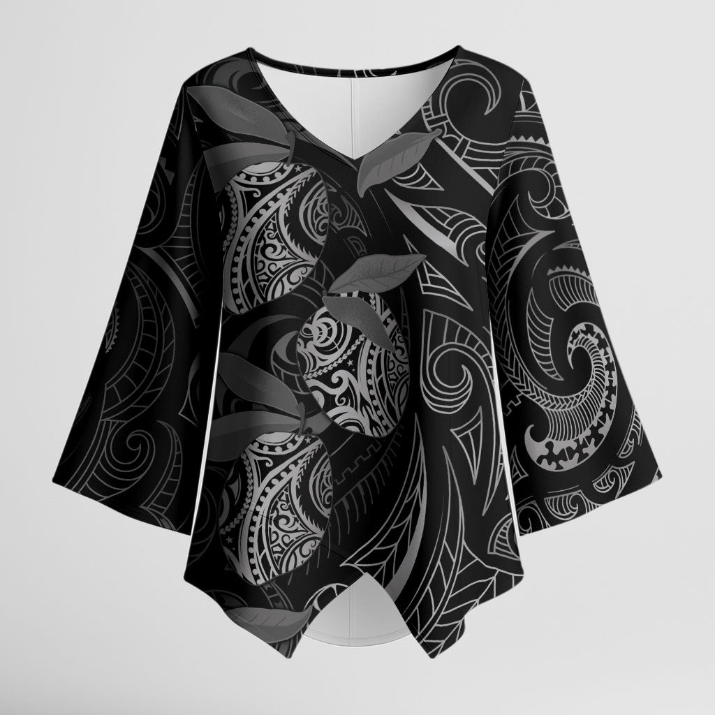 Hawaiian Mango Tribal Tattoo Kimono Sleeve Blouse Black White Pacific Traditional Pattern