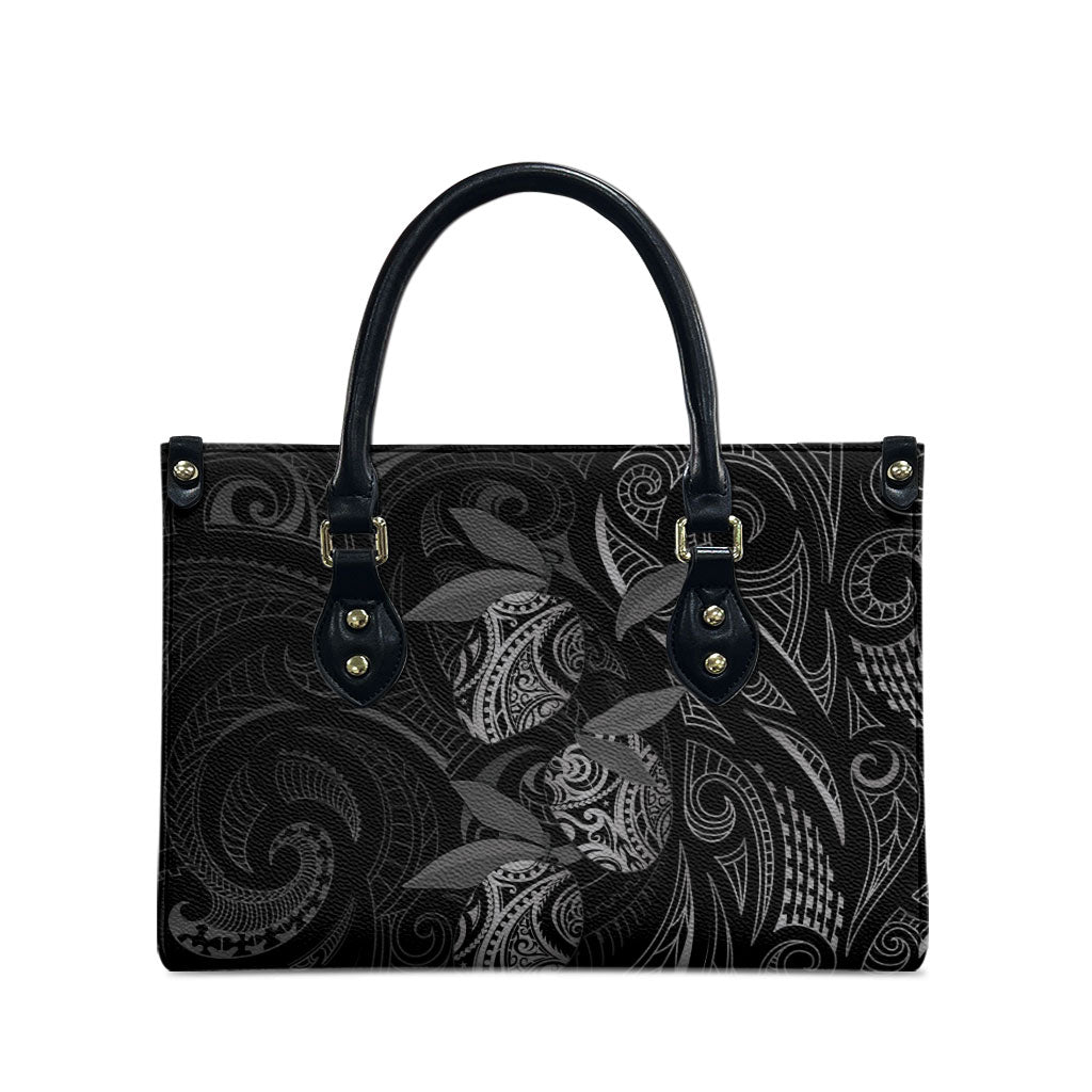 Hawaiian Mango Tribal Tattoo Leather Bag Black White Pacific Traditional Pattern