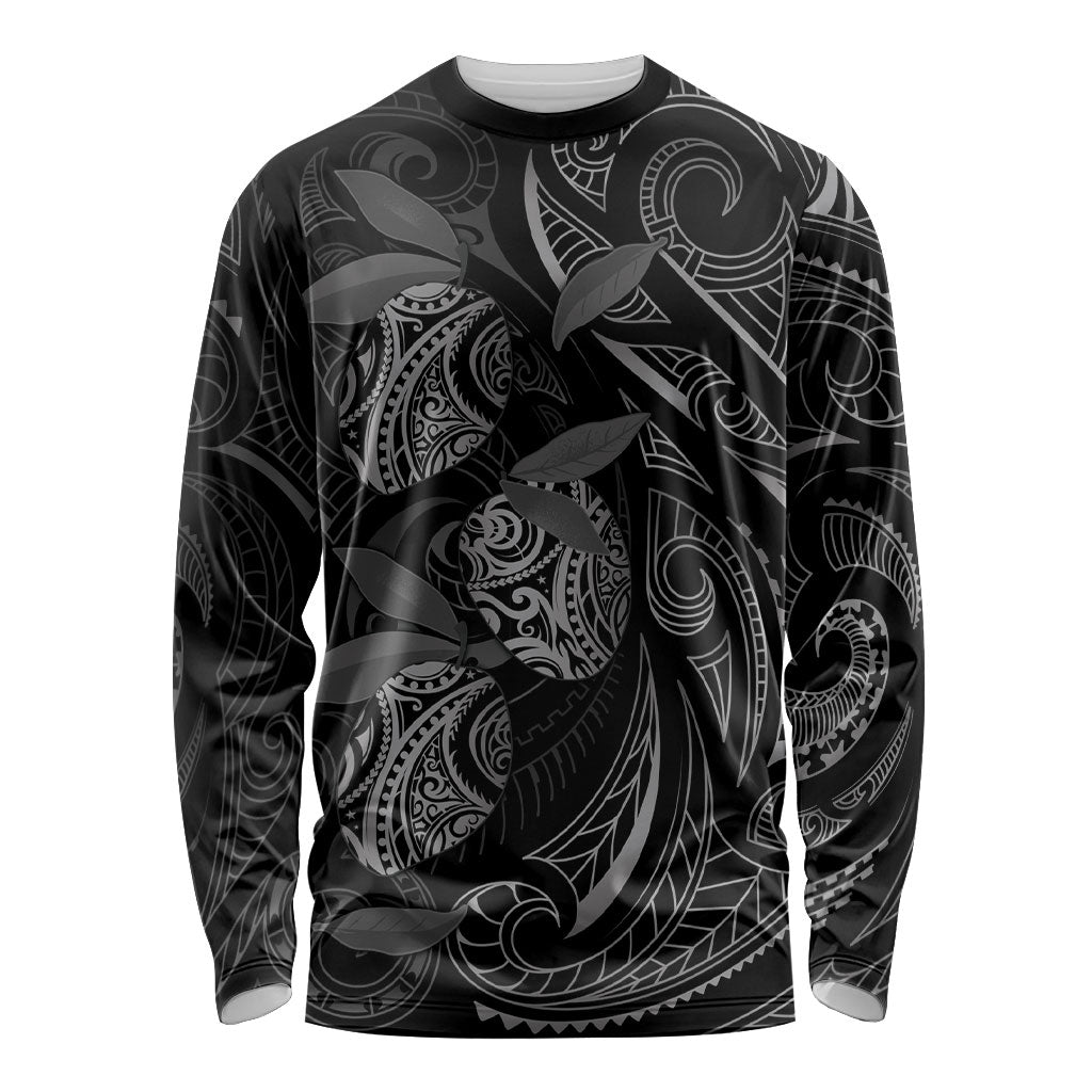 Hawaiian Mango Tribal Tattoo Long Sleeve Shirt Black White Pacific Traditional Pattern