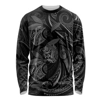 Hawaiian Mango Tribal Tattoo Long Sleeve Shirt Black White Pacific Traditional Pattern