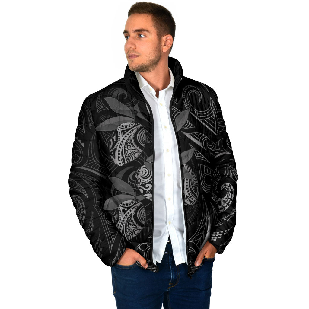 Hawaiian Mango Tribal Tattoo Padded Jacket Black White Pacific Traditional Pattern