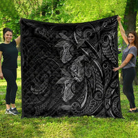 Hawaiian Mango Tribal Tattoo Quilt Black White Pacific Traditional Pattern