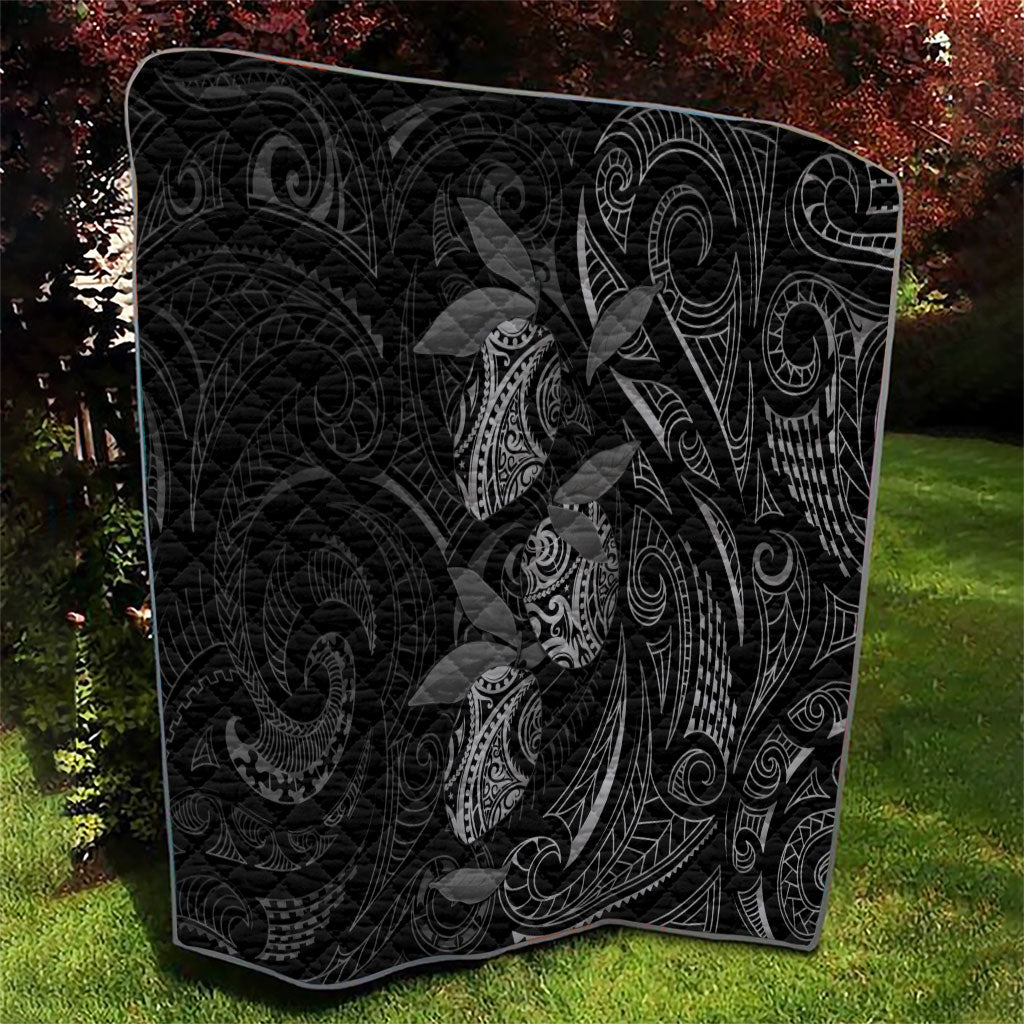 Hawaiian Mango Tribal Tattoo Quilt Black White Pacific Traditional Pattern