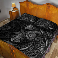 Hawaiian Mango Tribal Tattoo Quilt Bed Set Black White Pacific Traditional Pattern