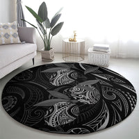 Hawaiian Mango Tribal Tattoo Round Carpet Black White Pacific Traditional Pattern