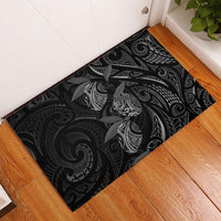 Hawaiian Mango Tribal Tattoo Rubber Doormat Black White Pacific Traditional Pattern