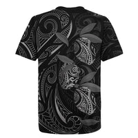 Hawaiian Mango Tribal Tattoo Rugby Jersey Black White Pacific Traditional Pattern