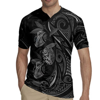 Hawaiian Mango Tribal Tattoo Rugby Jersey Black White Pacific Traditional Pattern