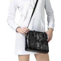 Hawaiian Mango Tribal Tattoo Shoulder Handbag Black White Pacific Traditional Pattern