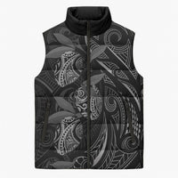 Hawaiian Mango Tribal Tattoo Sleeveless Puffer Jacket Black White Pacific Traditional Pattern