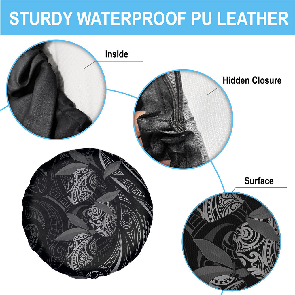 Hawaiian Mango Tribal Tattoo Spare Tire Cover Black White Pacific Traditional Pattern