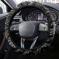 Hawaiian Mango Tribal Tattoo Steering Wheel Cover Black White Pacific Traditional Pattern