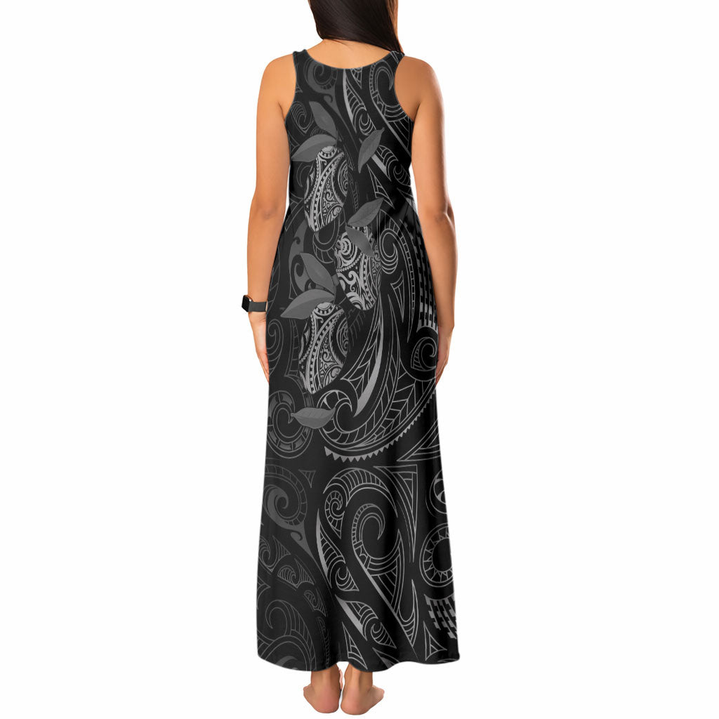 Hawaiian Mango Tribal Tattoo Tank Maxi Dress Black White Pacific Traditional Pattern