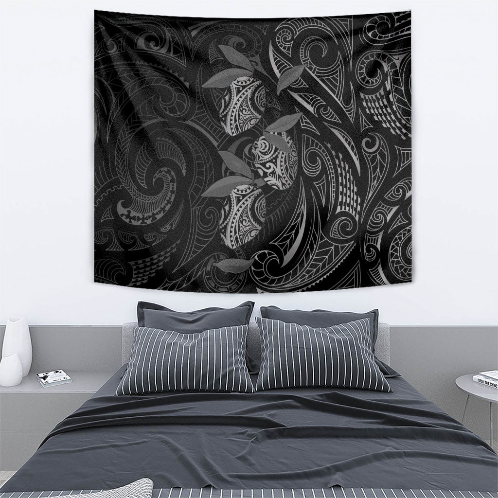 Hawaiian Mango Tribal Tattoo Tapestry Black White Pacific Traditional Pattern