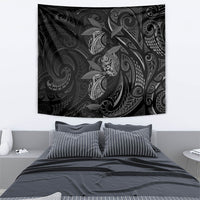 Hawaiian Mango Tribal Tattoo Tapestry Black White Pacific Traditional Pattern