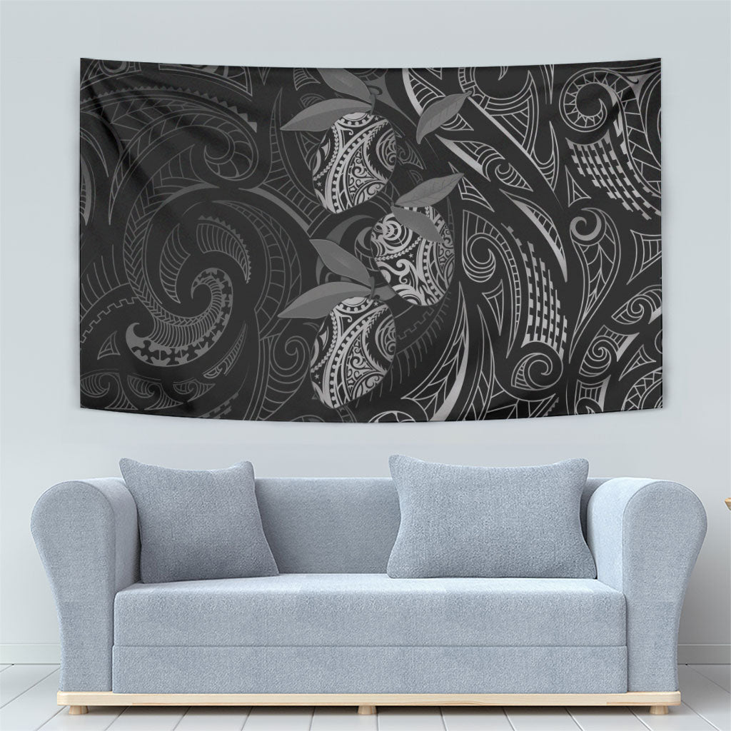 Hawaiian Mango Tribal Tattoo Tapestry Black White Pacific Traditional Pattern