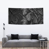 Hawaiian Mango Tribal Tattoo Tapestry Black White Pacific Traditional Pattern