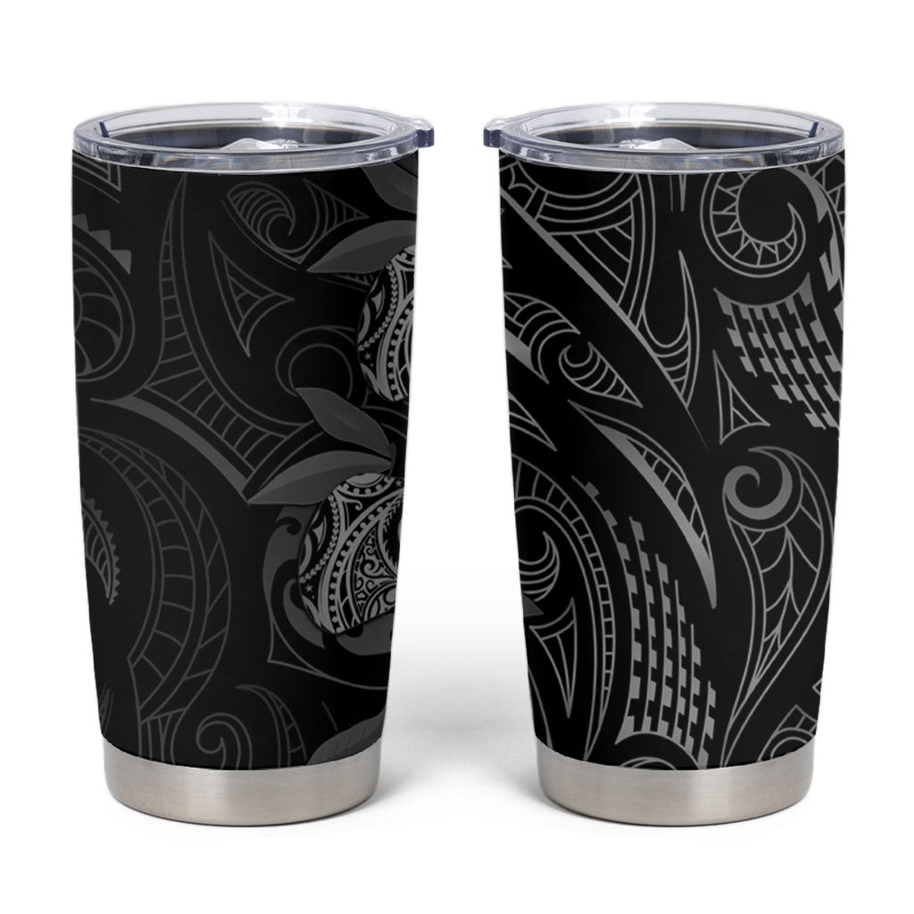 Hawaiian Mango Tribal Tattoo Tumbler Cup Black White Pacific Traditional Pattern