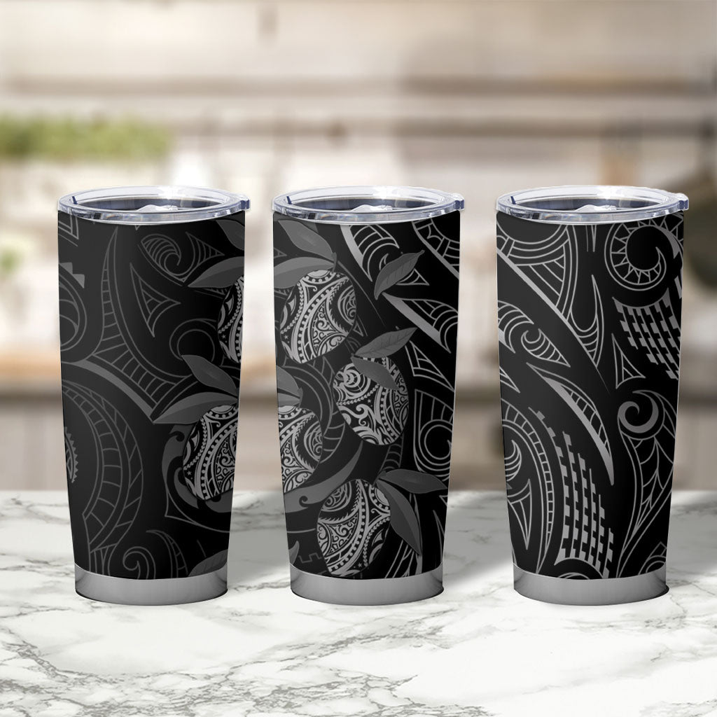 Hawaiian Mango Tribal Tattoo Tumbler Cup Black White Pacific Traditional Pattern