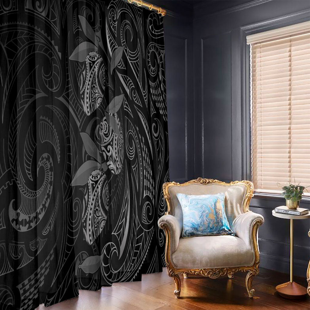 Hawaiian Mango Tribal Tattoo Window Curtain Black White Pacific Traditional Pattern