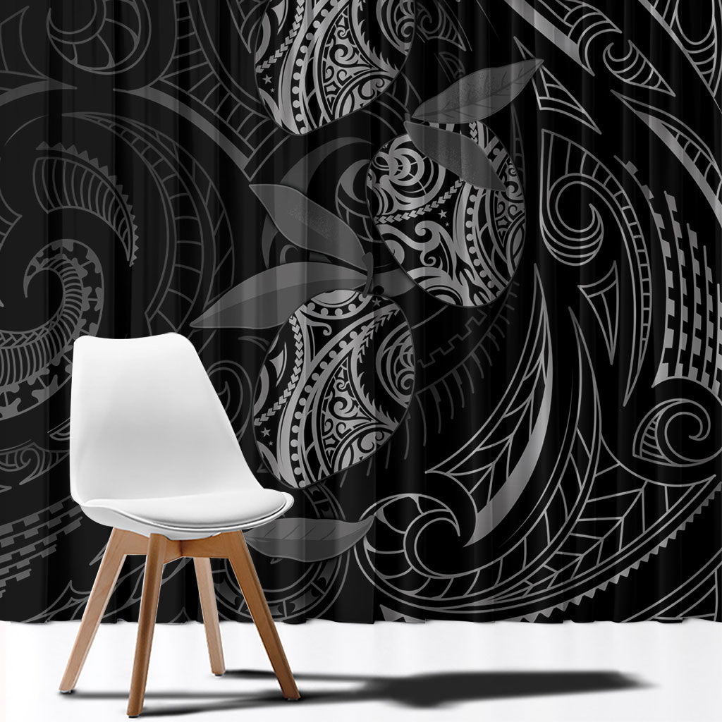 Hawaiian Mango Tribal Tattoo Window Curtain Black White Pacific Traditional Pattern