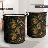 Hawaiian Mango Tribal Tattoo Laundry Basket Gold Pacific Traditional Pattern