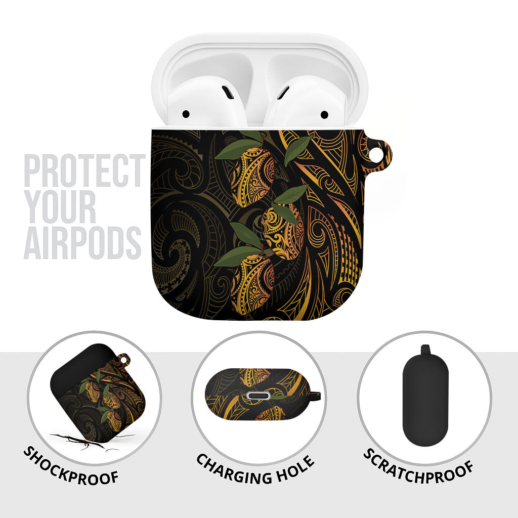 Hawaiian Mango Tribal Tattoo AirPods Case Gold Pacific Traditional Pattern