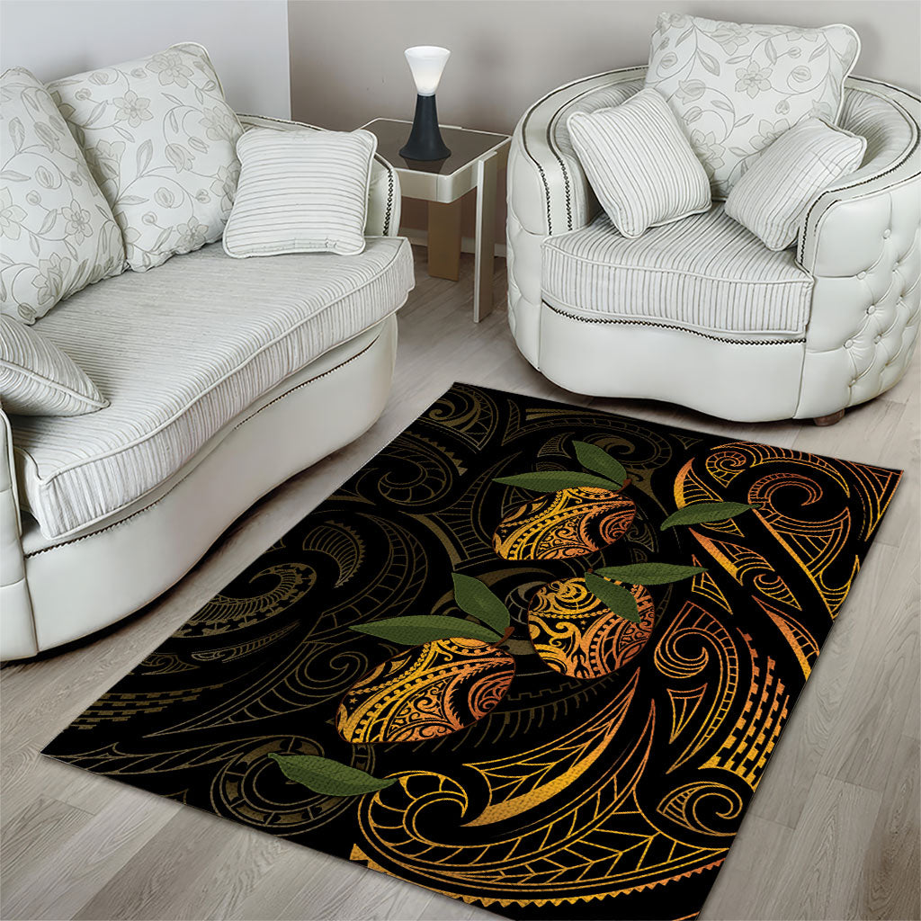 Hawaiian Mango Tribal Tattoo Area Rug Gold Pacific Traditional Pattern