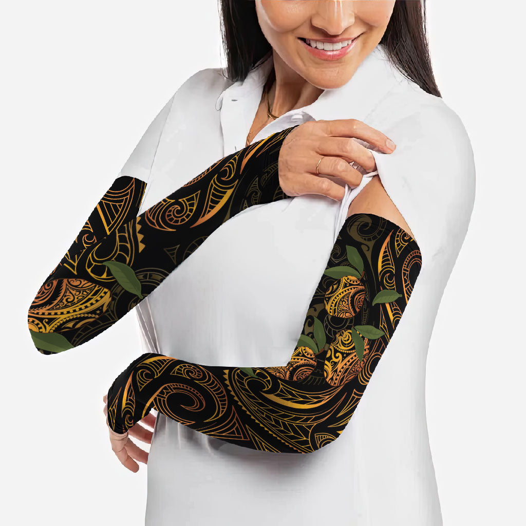 Hawaiian Mango Tribal Tattoo Arm Sleeves Gold Pacific Traditional Pattern