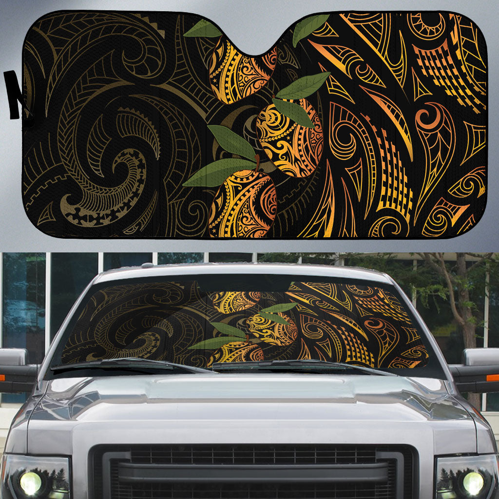 Hawaiian Mango Tribal Tattoo Auto Sun Shade Gold Pacific Traditional Pattern