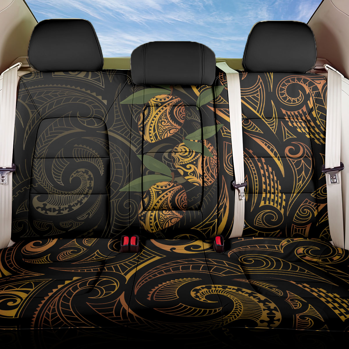 Hawaiian Mango Tribal Tattoo Back Car Seat Cover Gold Pacific Traditional Pattern