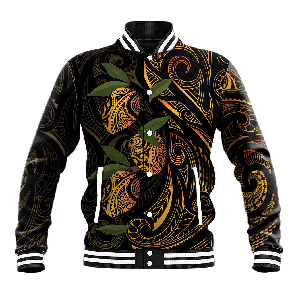 Hawaiian Mango Tribal Tattoo Baseball Jacket Gold Pacific Traditional Pattern