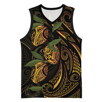 Hawaiian Mango Tribal Tattoo Basketball Jersey Gold Pacific Traditional Pattern